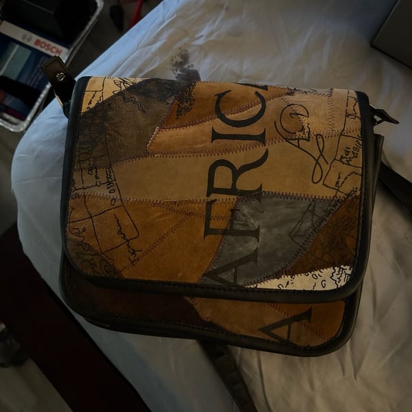 AD 1590 Africa Suede Patchwork Map Crossbody Bag