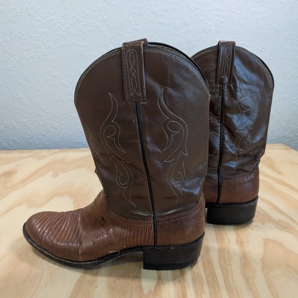Justin Vintage Brown Teju Lizard Cowboy Boots, Men's 9.5 D — Made in USA