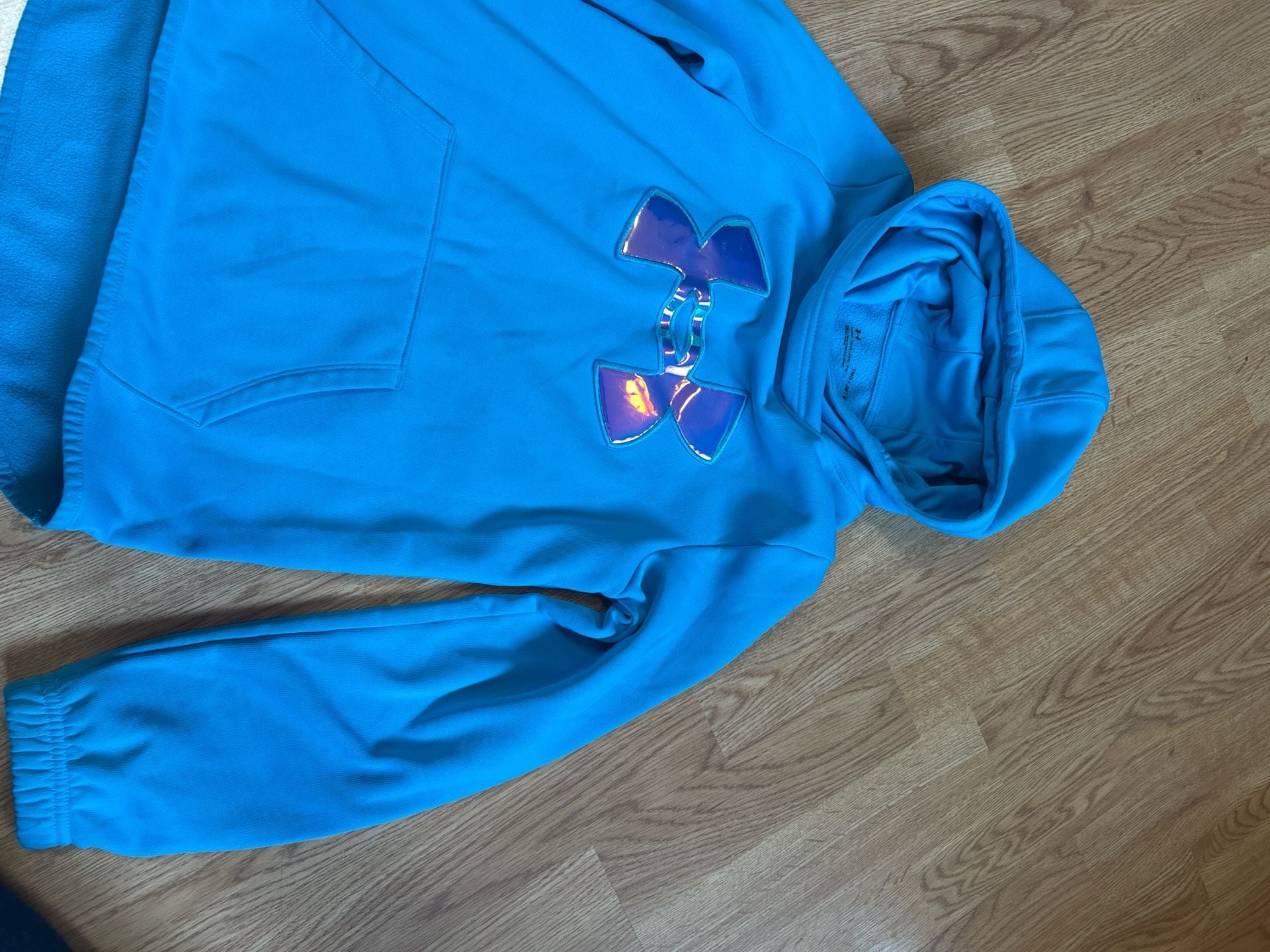 Under Armour Youth Girls Blue Armour Fleece Pullover Hoodie with Iridescent Logo 7