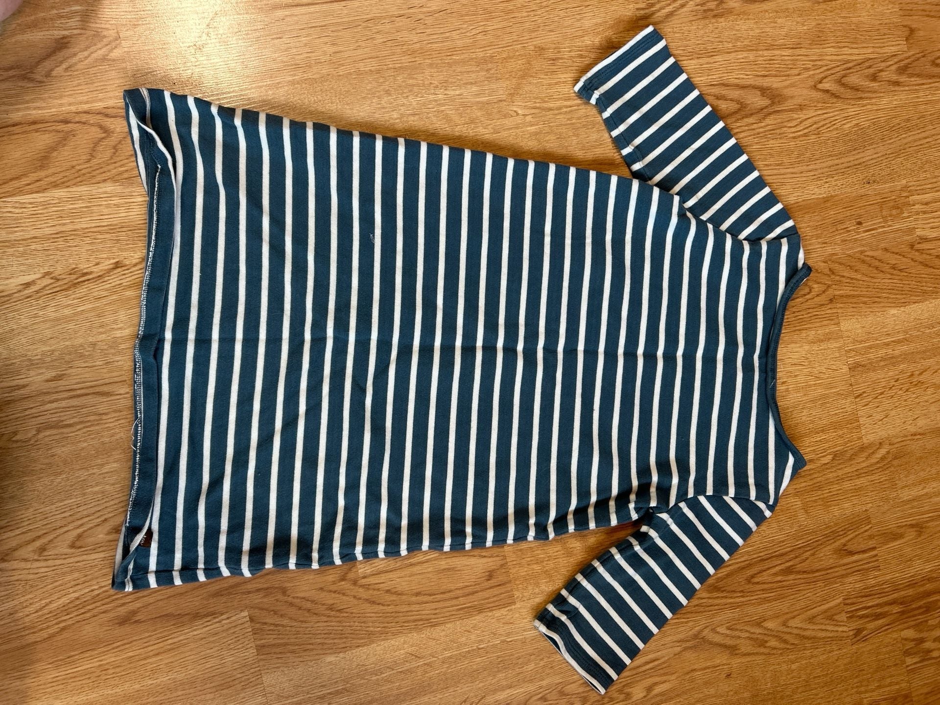 Tea Collection Girls Blue and White Striped Floral Embroidered Long Sleeve Dress Size 8 7