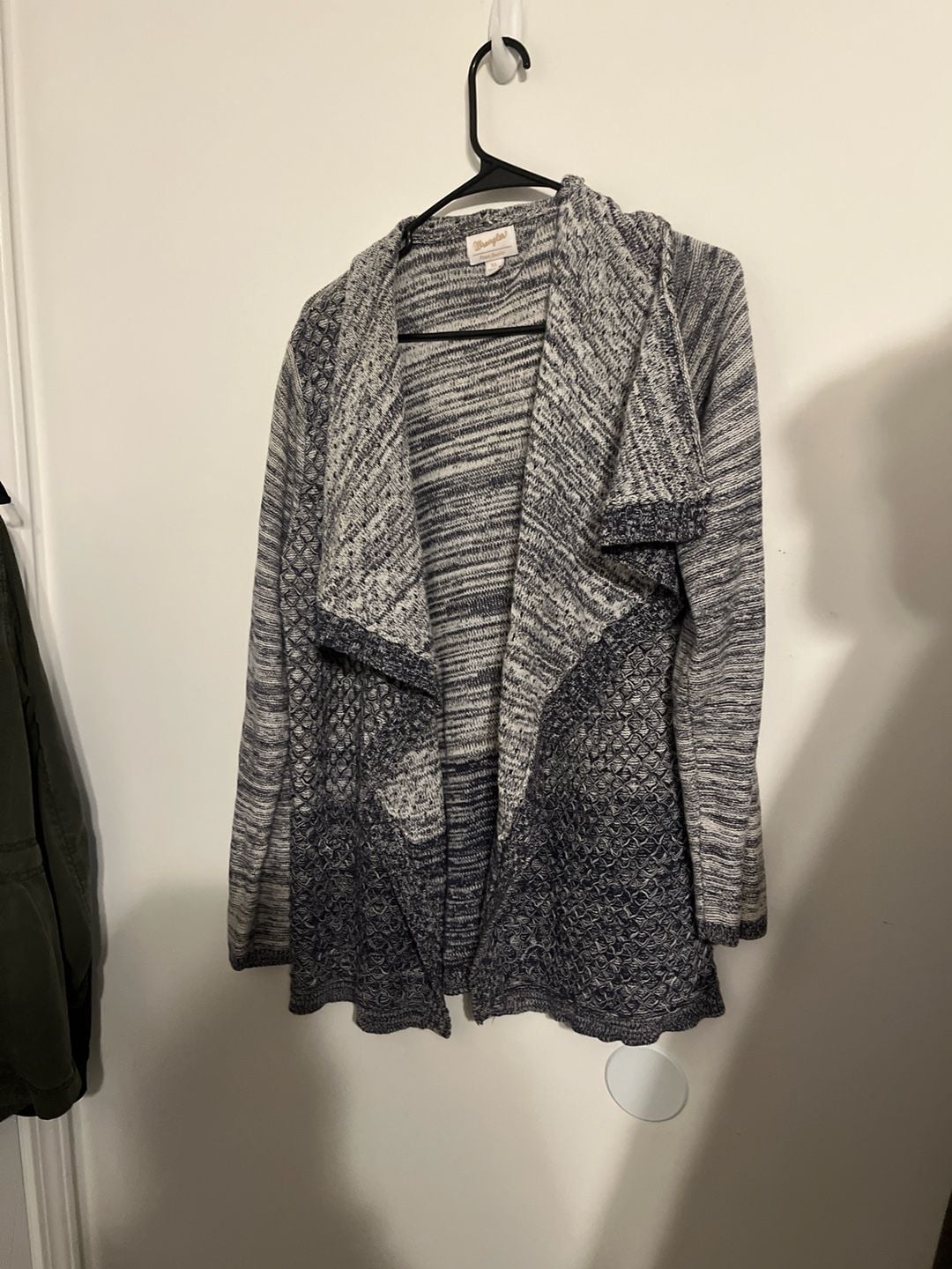 Wrangler XL Blue and White Mixed Knit Open Front Waterfall Cardigan 2