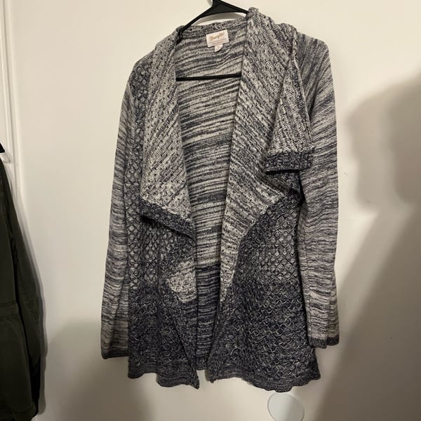 Wrangler XL Blue and White Mixed Knit Open Front Waterfall Cardigan