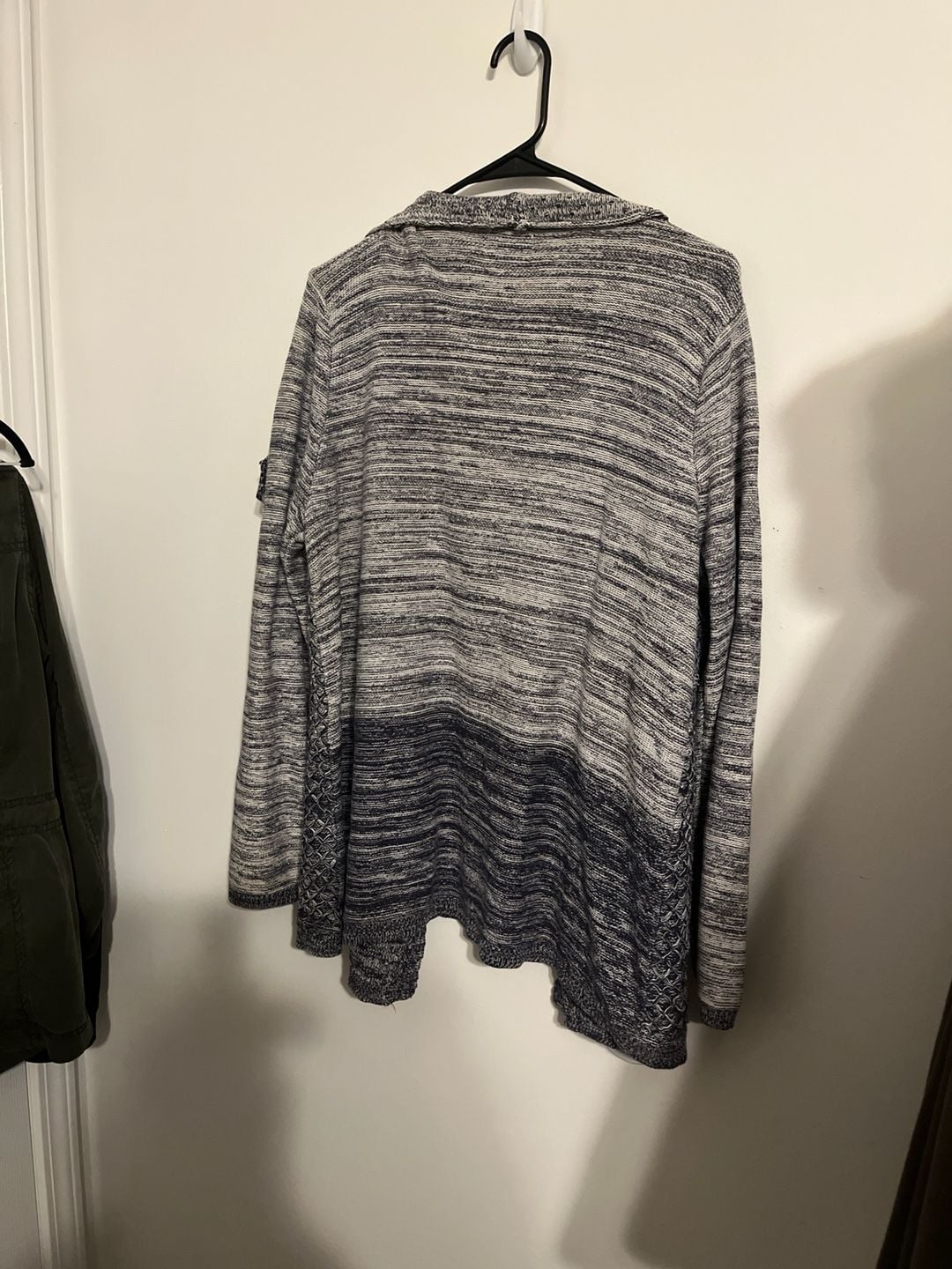 Wrangler XL Blue and White Mixed Knit Open Front Waterfall Cardigan 4