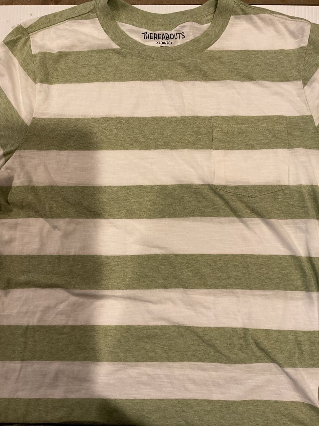 Thereabouts Boys XL (18/20) Green and White Striped Pocket T-Shirt 2