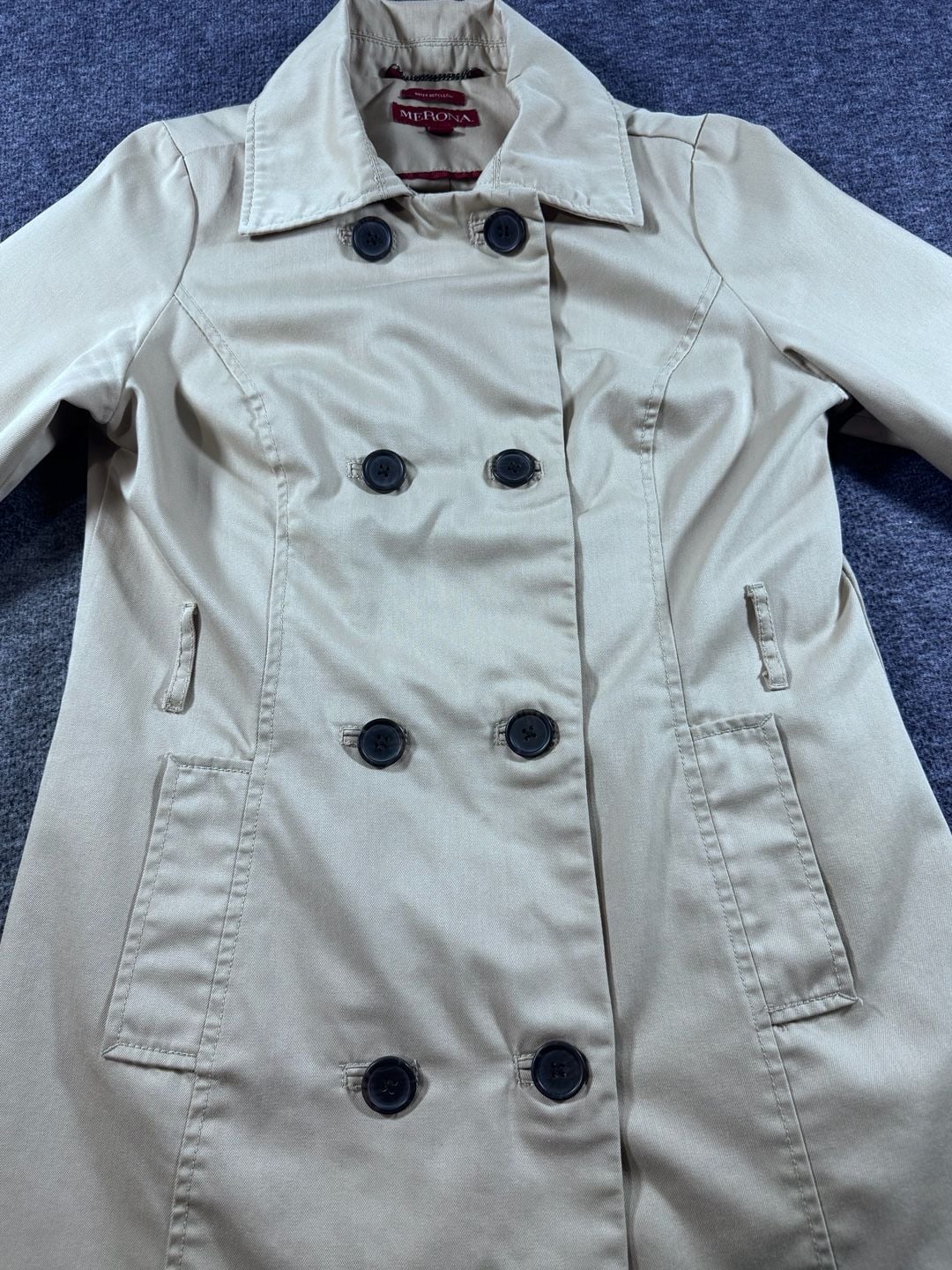 Merona Women's Water Repellent Double Breasted Trench Coat Beige Size Medium 7