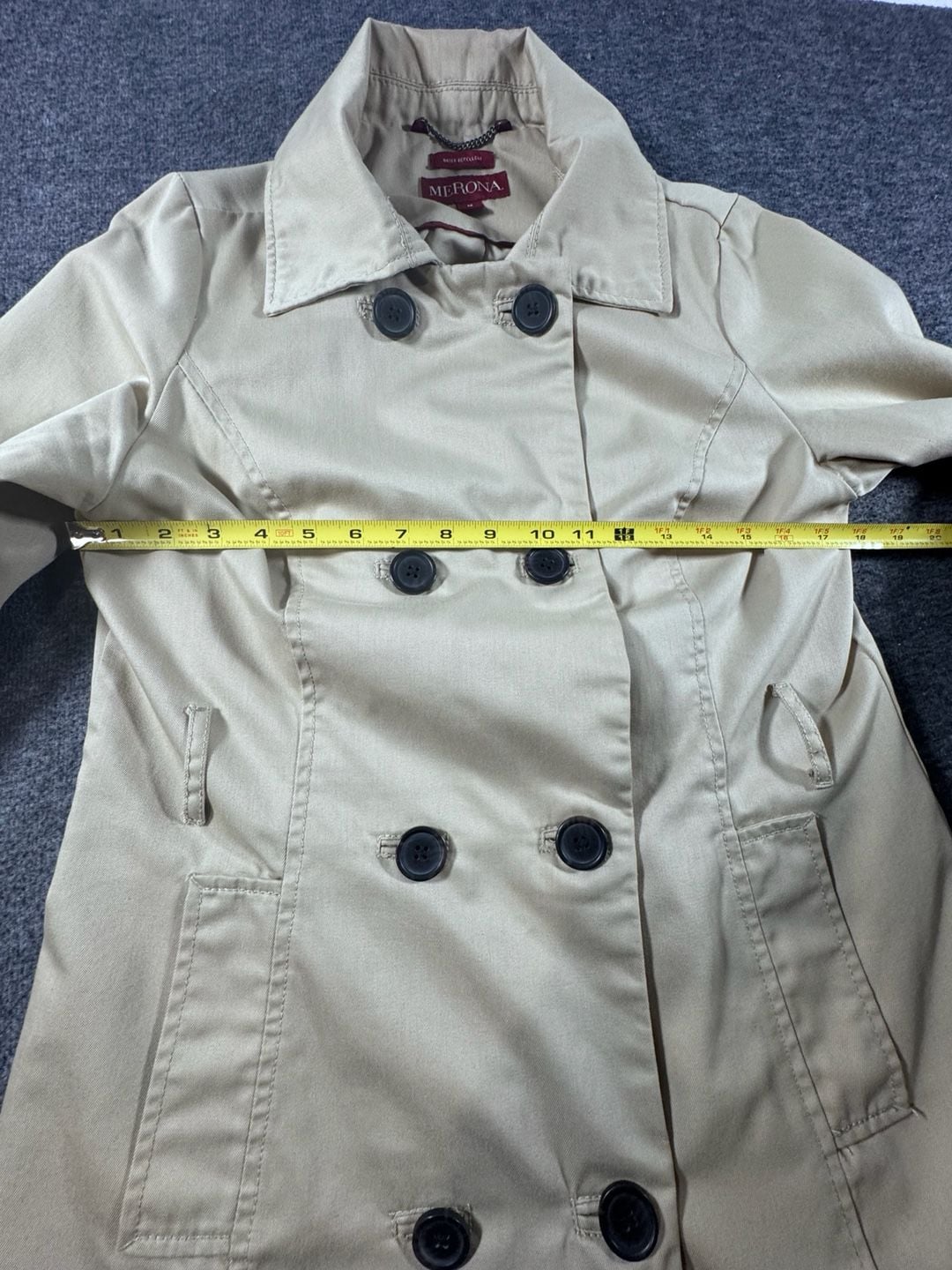 Merona Women's Water Repellent Double Breasted Trench Coat Beige Size Medium 12