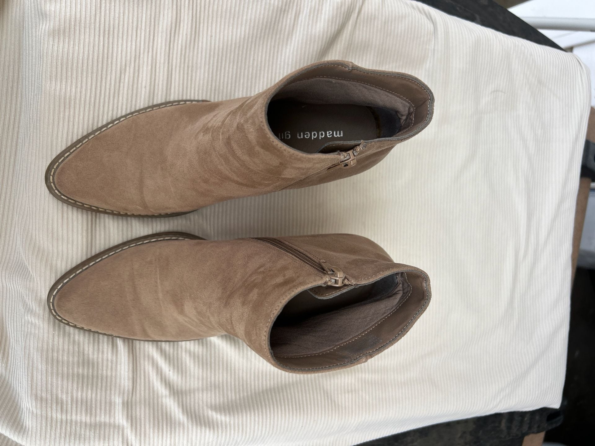 Madden Girl Klicky Pointed Toe Suede Ankle Booties in Taupe 3