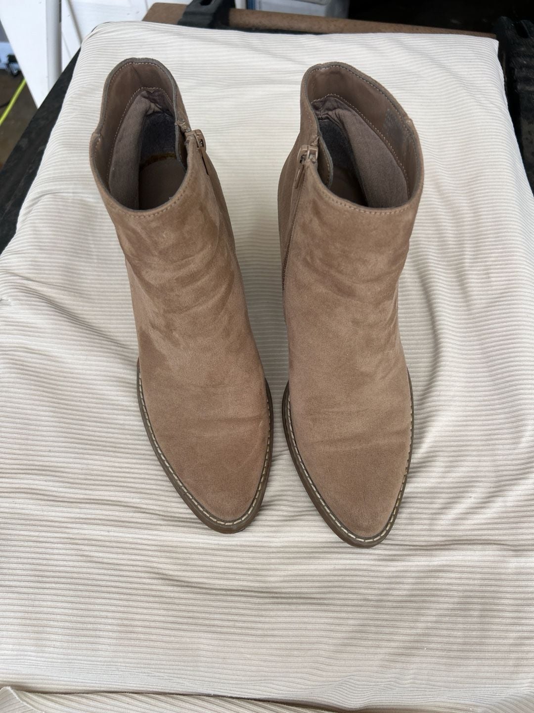 Madden Girl Klicky Pointed Toe Suede Ankle Booties in Taupe 2