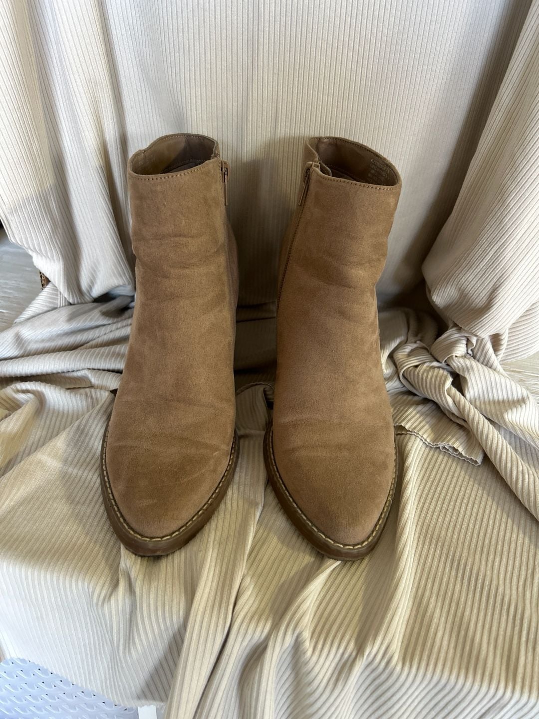 Madden Girl Klicky Pointed Toe Suede Ankle Booties in Taupe 5