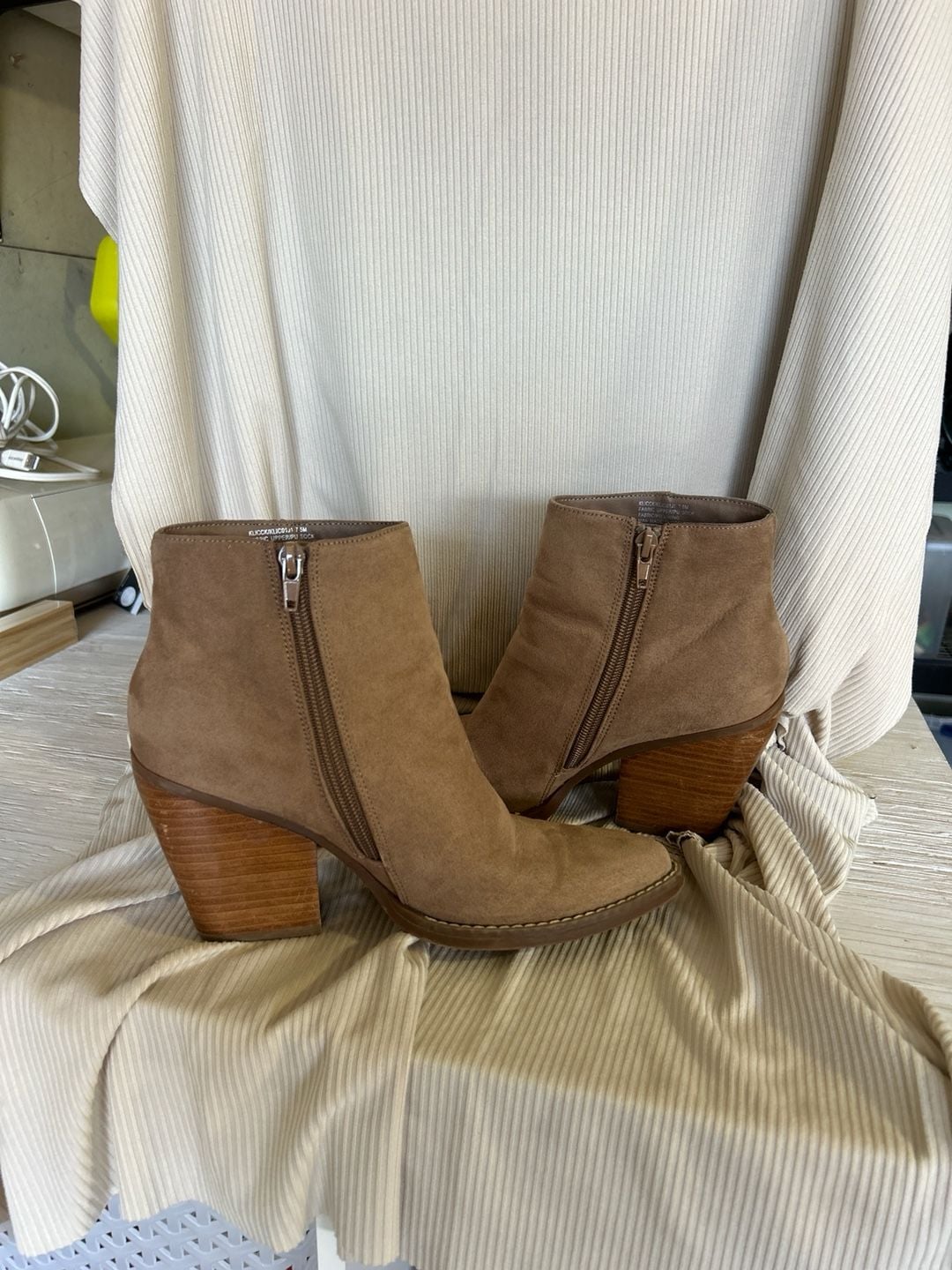 Madden Girl Klicky Pointed Toe Suede Ankle Booties in Taupe 7