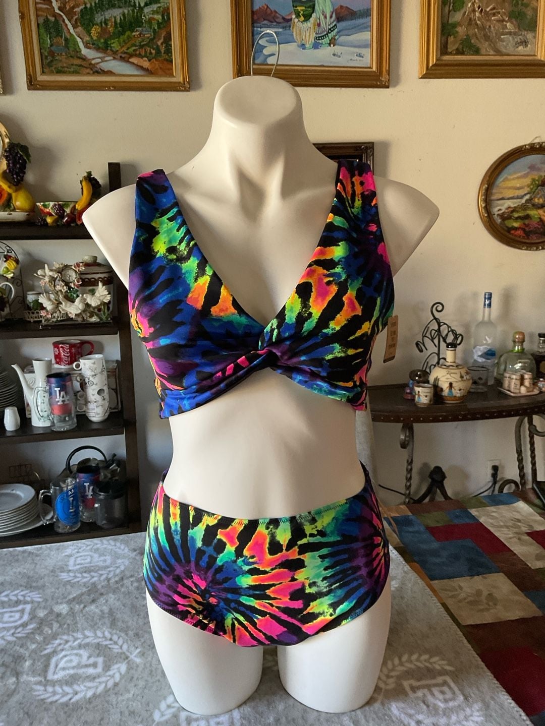 PINK Victoria's Secret Rainbow Tie Dye Twist Front Bikini Set 1