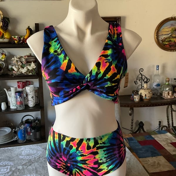PINK Victoria's Secret Rainbow Tie Dye Twist Front Bikini Set