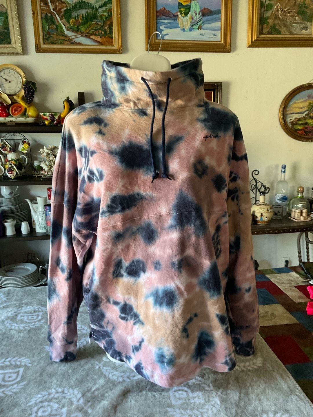 Victoria's Secret PINK Varsity Cowl Neck Tie Dye Pullover Hoodie Sweater 2