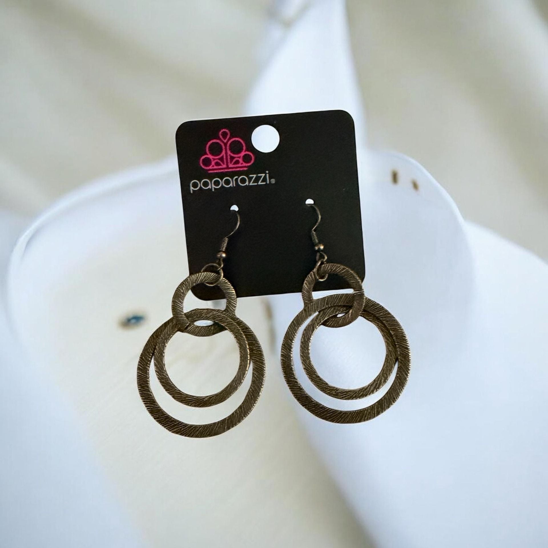 Paparazzi Distractingly Dizzy Antiqued Brass Triple Hoop Earrings 2