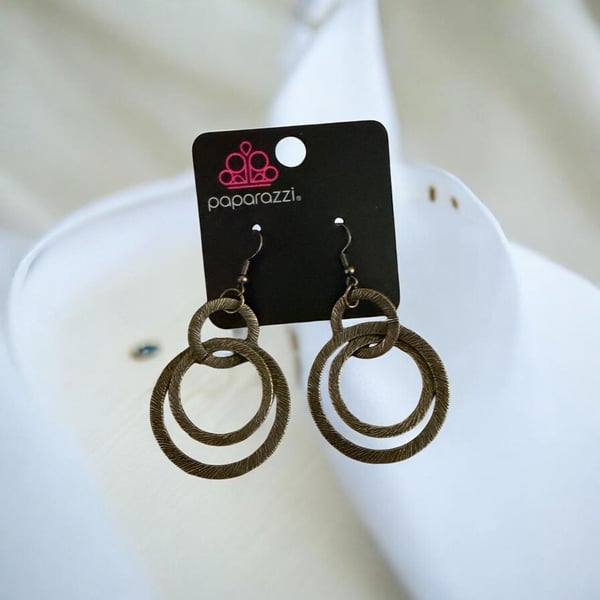 Paparazzi Distractingly Dizzy Antiqued Brass Triple Hoop Earrings