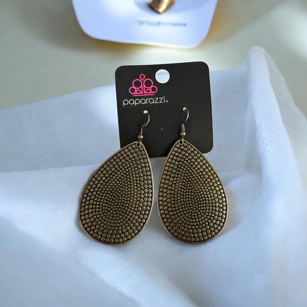 Paparazzi Artisan Adornment Brass Dotted Textured Teardrop Earrings