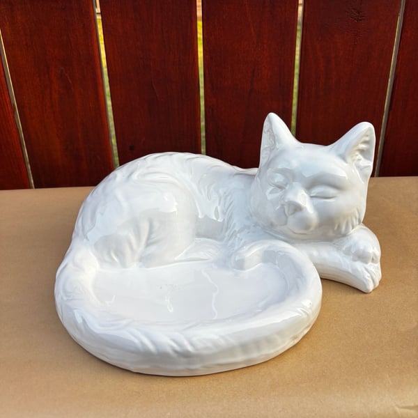 16” Sleeping Cat Statue (Porcelain Or Ceramic)
