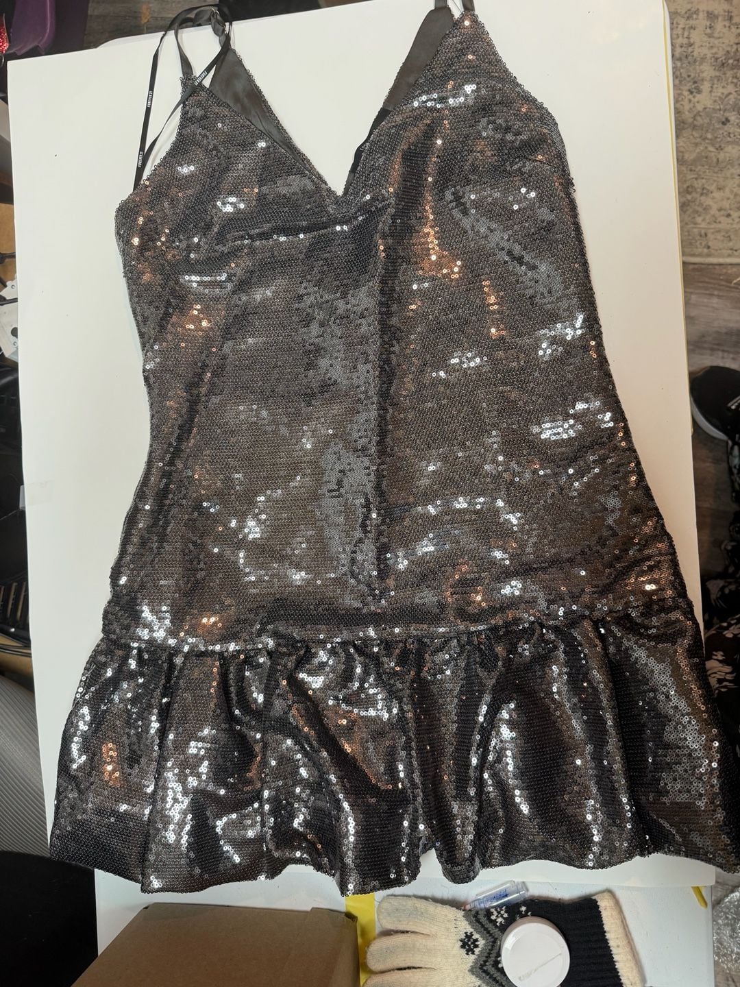 NWT Forever 21 Silver Sequin Bubble-Hem Mini Slip Dress 2