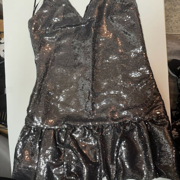 NWT Forever 21 Silver Sequin Bubble-Hem Mini Slip Dress