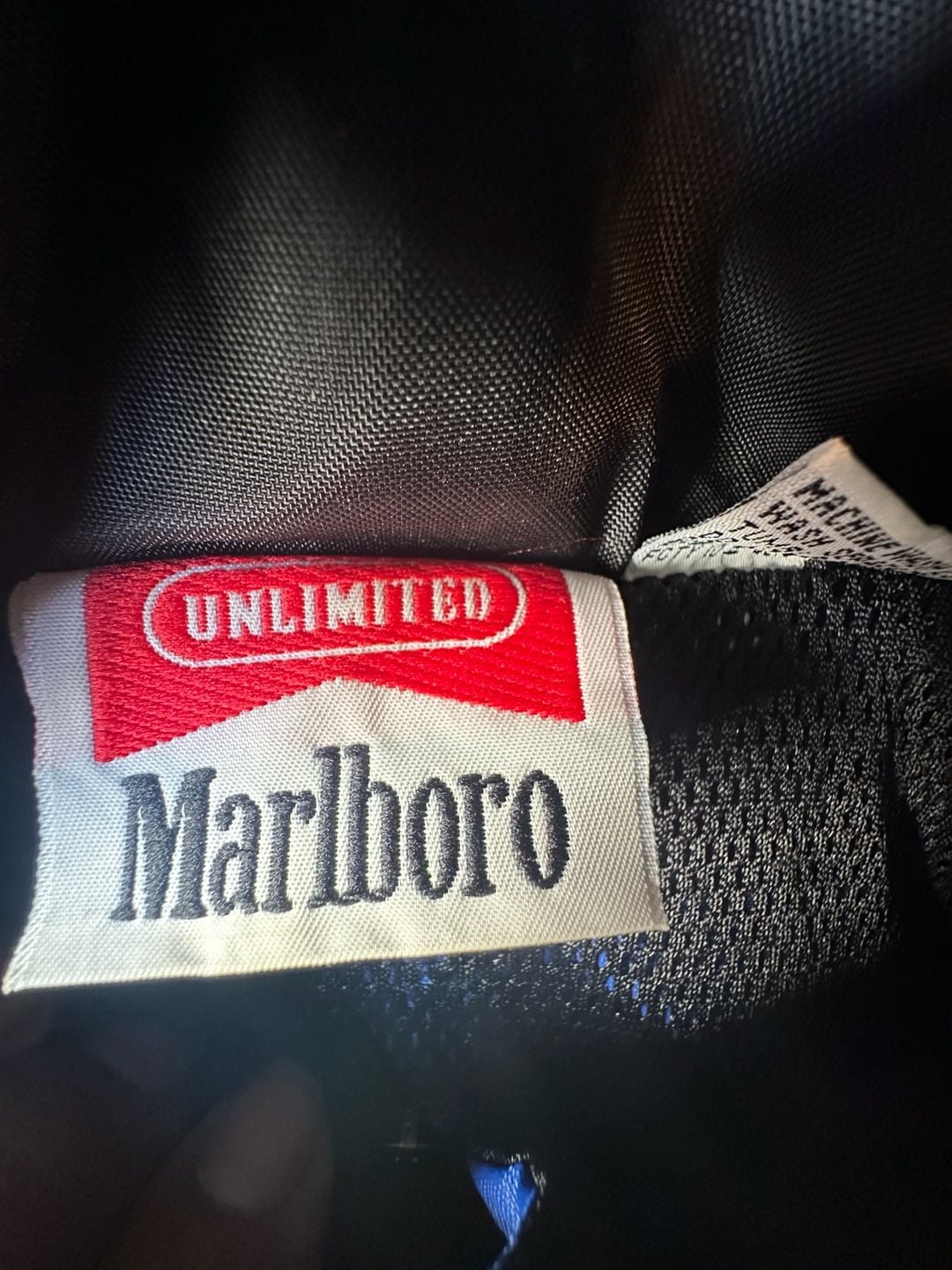 Vintage 90s Marlboro Unlimited Blue and Black Full Zip Nylon Windbreaker Jacket Size XL 5