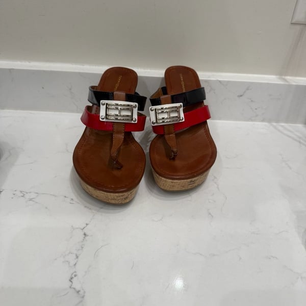 Tommy Hilfiger Manne Cork Wedge Sandals Red Navy White