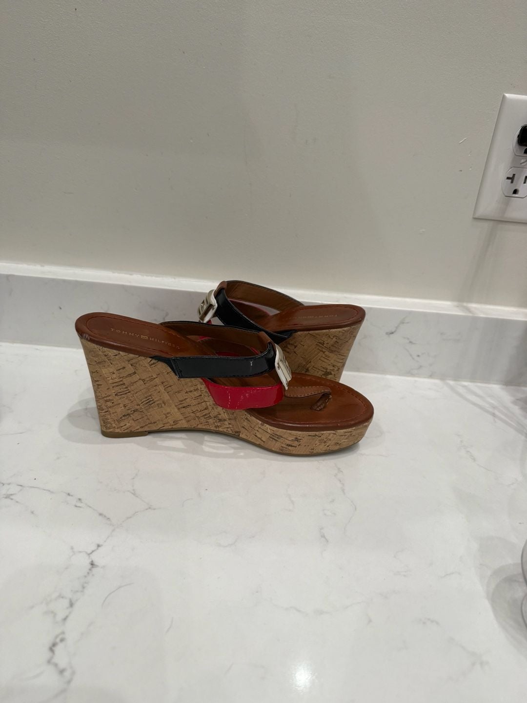 Tommy Hilfiger Manne Cork Wedge Sandals Red Navy White 3