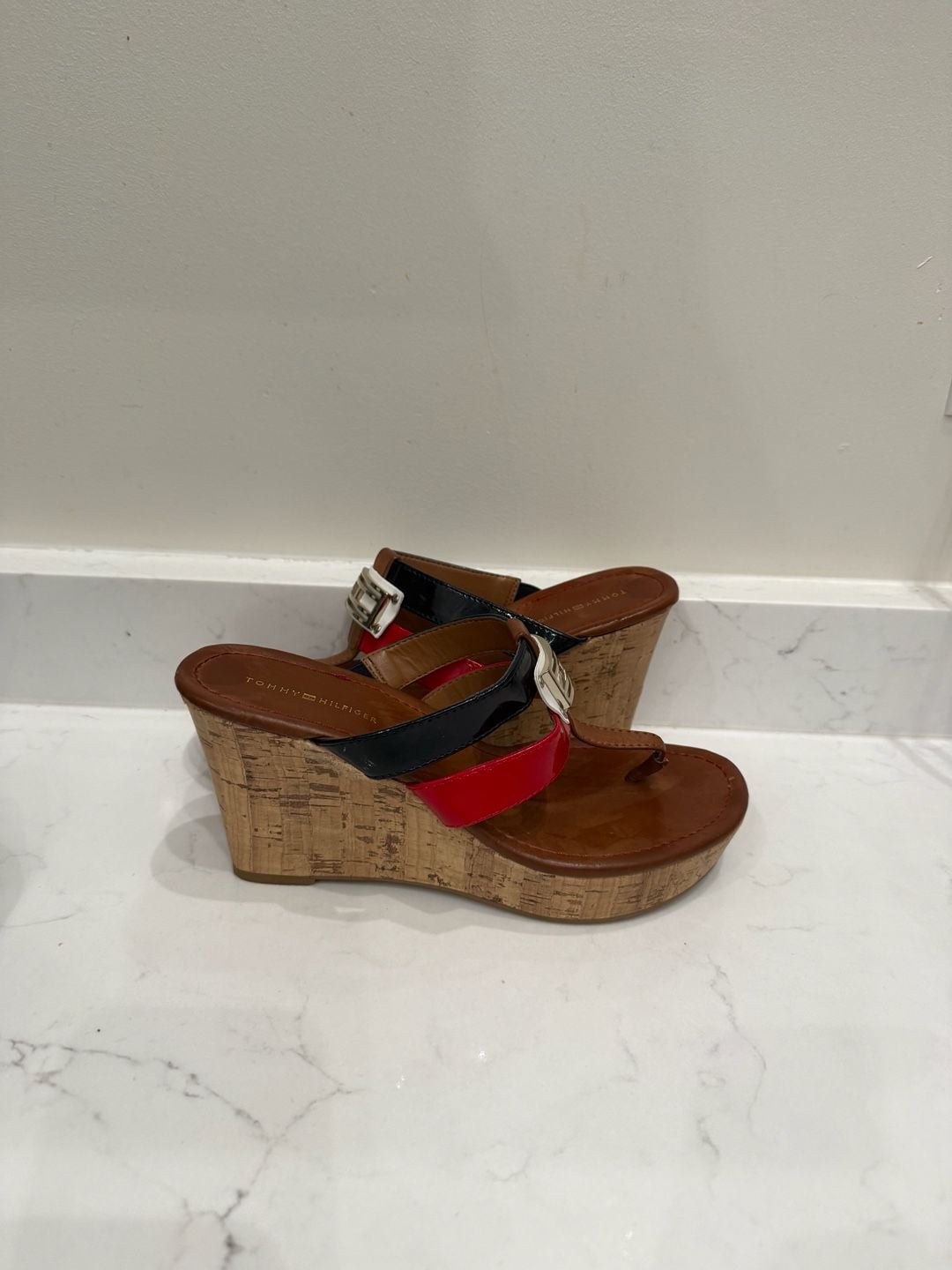Tommy Hilfiger Manne Cork Wedge Sandals Red Navy White 4