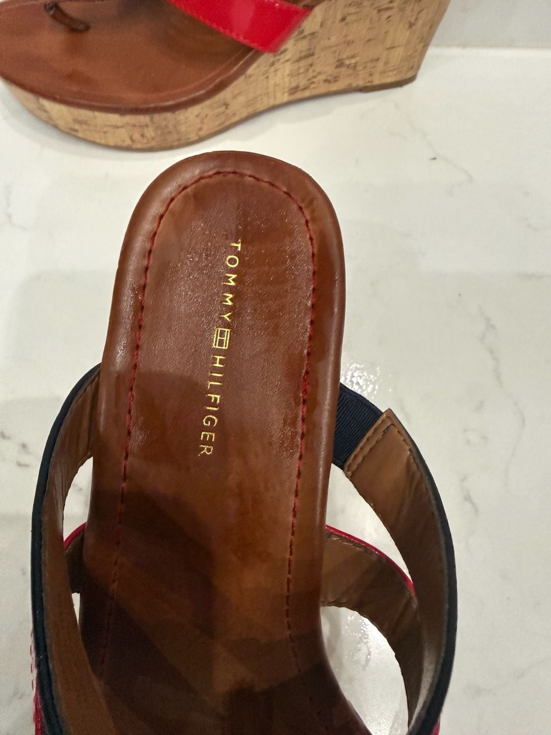 Tommy Hilfiger Manne Cork Wedge Sandals Red Navy White 5