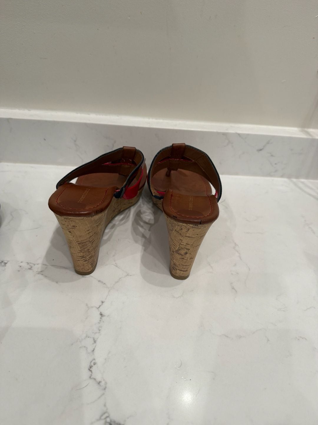Tommy Hilfiger Manne Cork Wedge Sandals Red Navy White 6