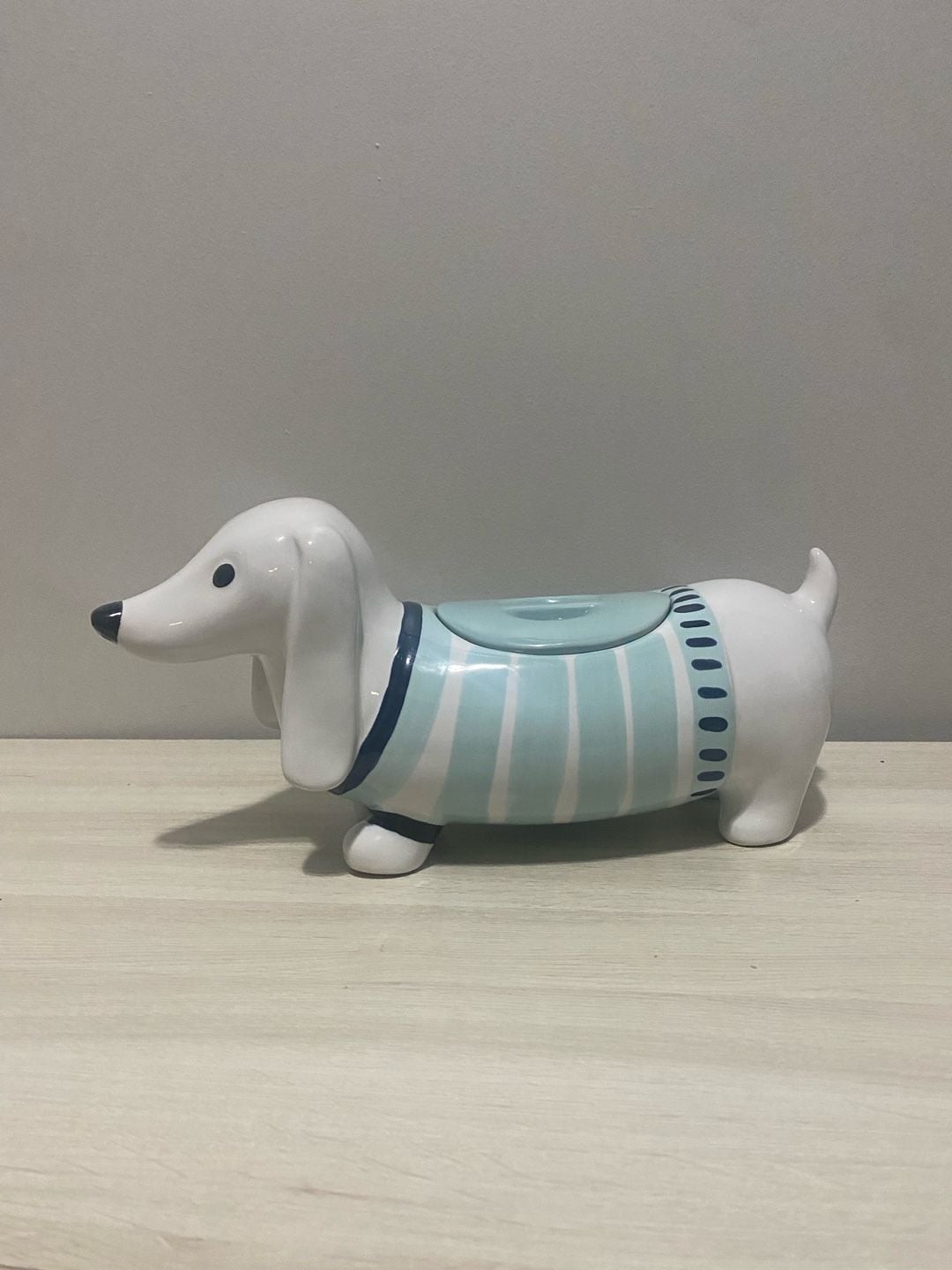 Threshold Dachshund Weiner Dog Stoneware Cookie Jar with Blue Striped Sweater 1