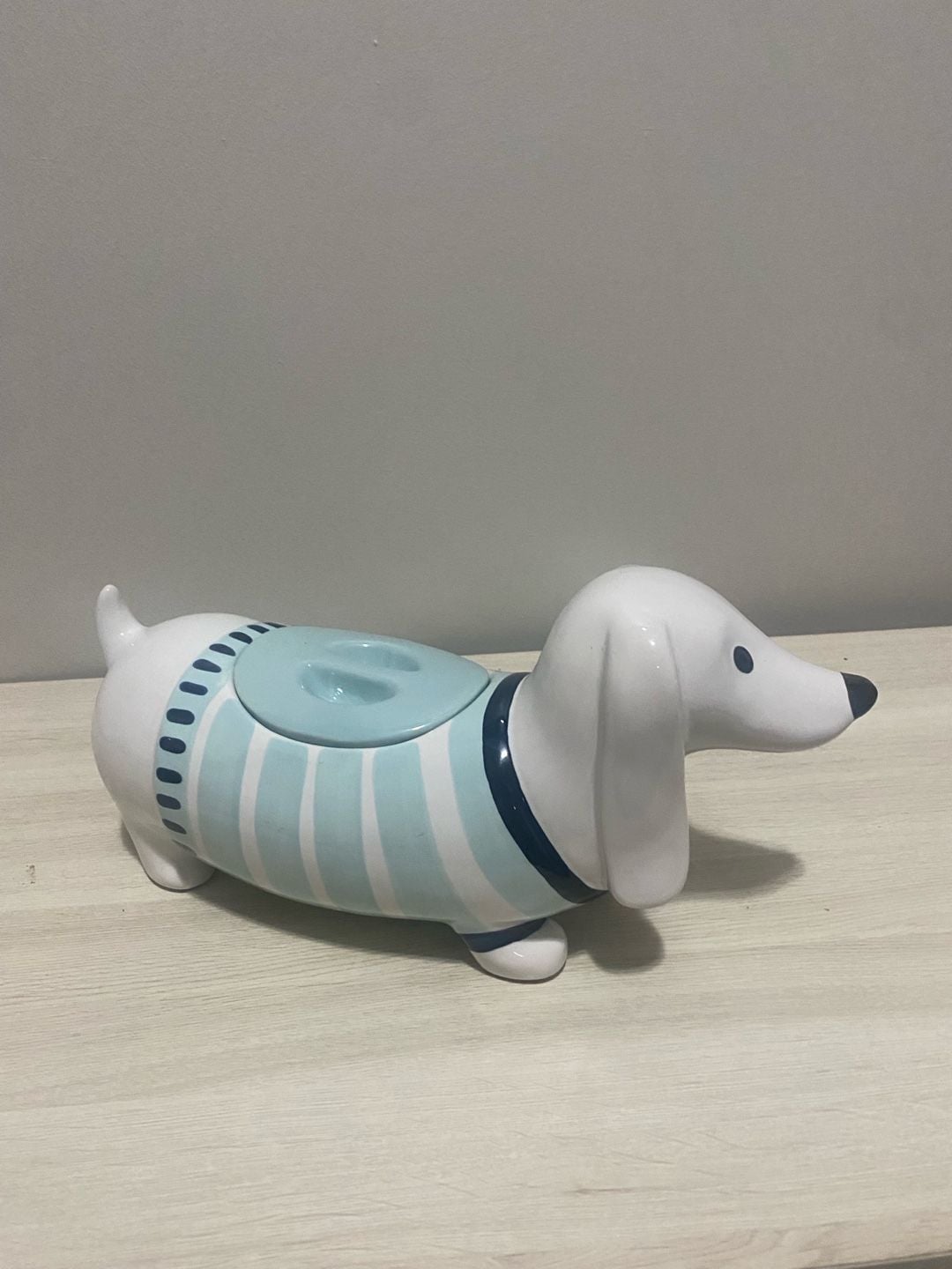 Threshold Dachshund Weiner Dog Stoneware Cookie Jar with Blue Striped Sweater 3