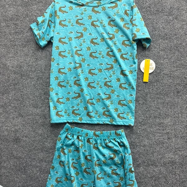 Jane Marie Teal Alligator and Turtle Pattern Short Sleeve Pajama Set Size Medium