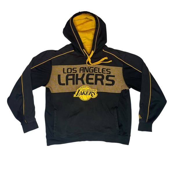 Adidas Los Angeles Lakers Hoodie Black Yellow NBA Pullover Sweatshirt