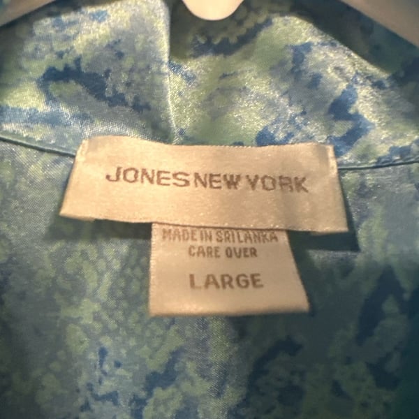 Jones New York Vintage Blue Satin Snakeskin & Floral Pajama Set - Large