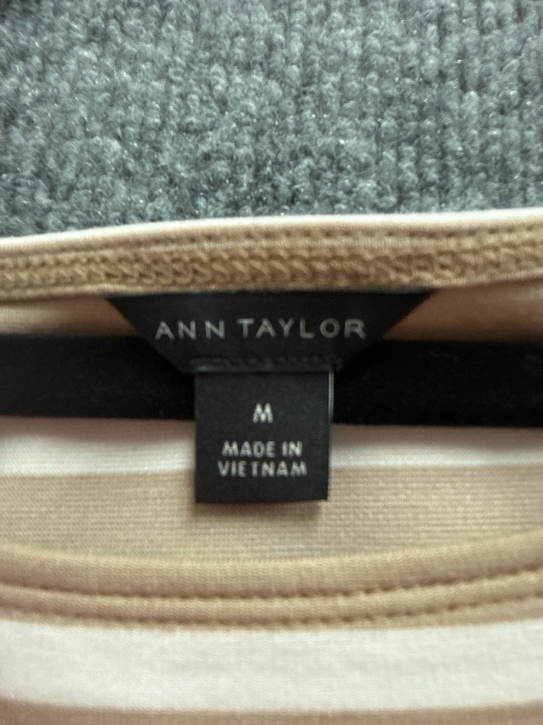 Ann Taylor Tan and White Striped Long Sleeve Side Tie Waist Knit Sheath Dress 3