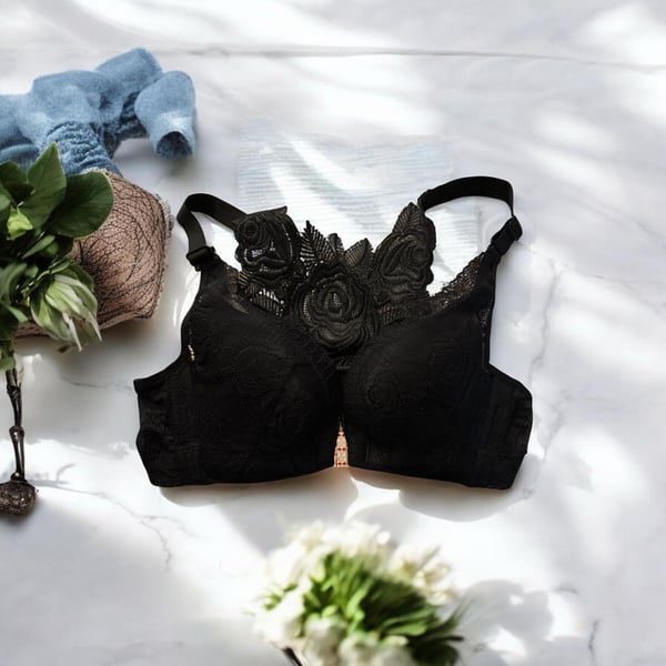 Size 36A - Rose Embroidery Front Closure Lace Racerback Comfort Bra