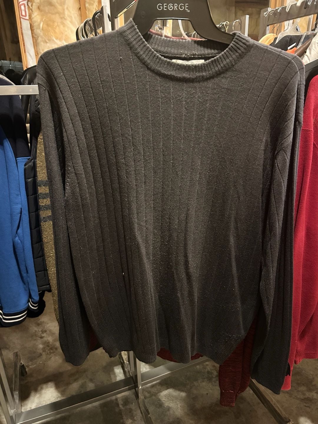 Vintage PAVO Ribbed Knit Crewneck Sweater Charcoal Grey Men's Large 2