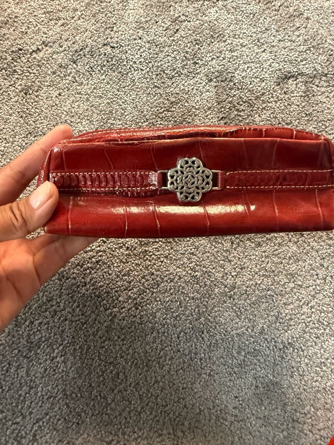 Brighton Red Moc Croc Embossed Leather Skribble Wallet with Silver Filigree Detail 2