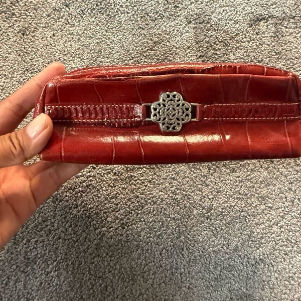 Brighton Red Moc Croc Embossed Leather Skribble Wallet with Silver Filigree Detail