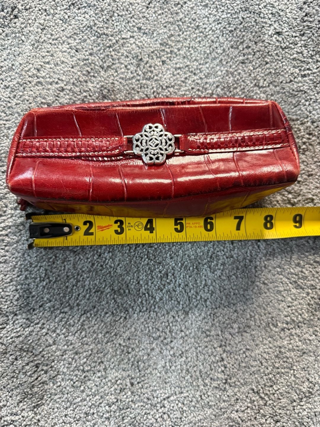 Brighton Red Moc Croc Embossed Leather Skribble Wallet with Silver Filigree Detail 3