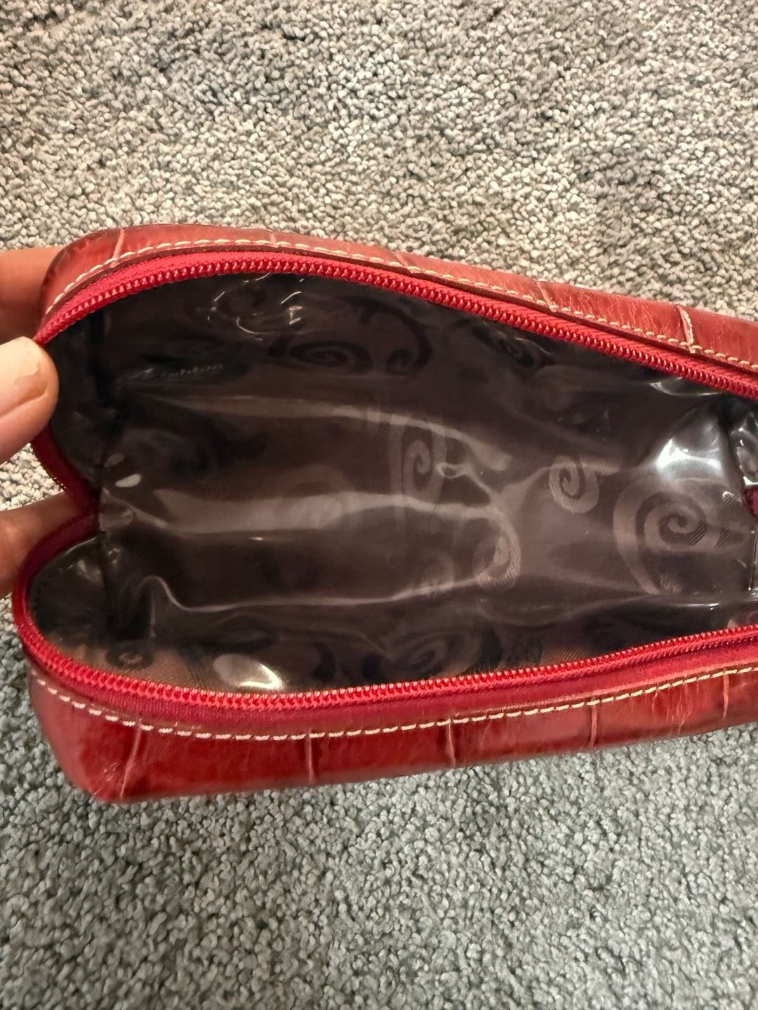 Brighton Red Moc Croc Embossed Leather Skribble Wallet with Silver Filigree Detail 4