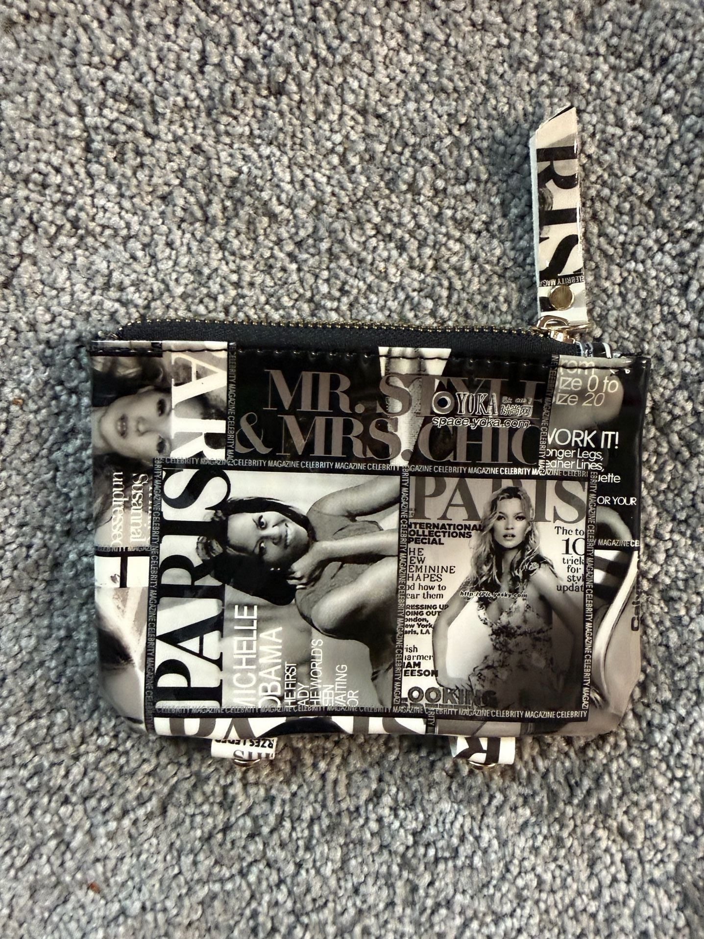 Vintage Magazine Collage Print Zipper Coin Pouch Wallet 1