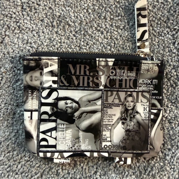 Vintage Magazine Collage Print Zipper Coin Pouch Wallet