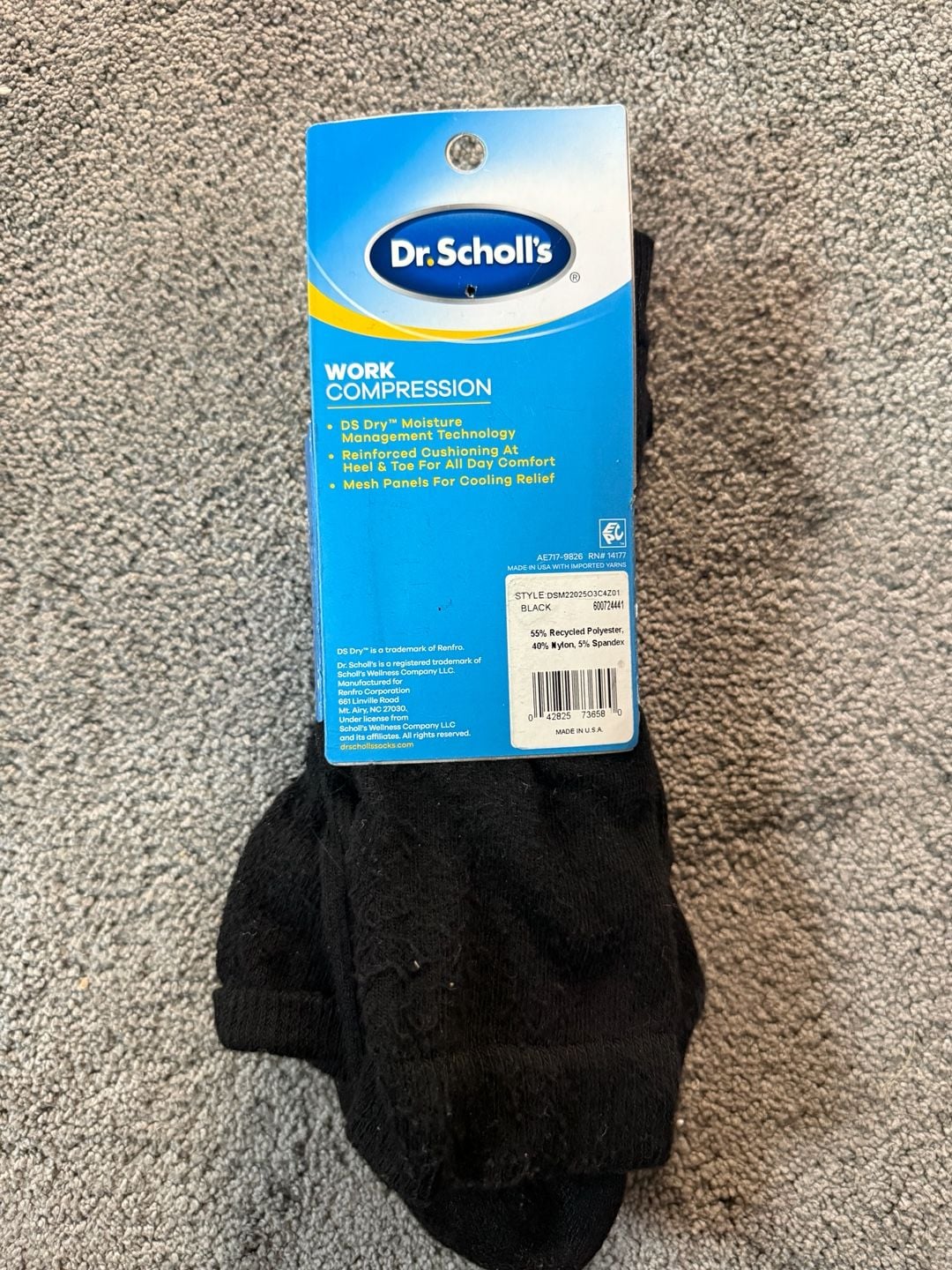 Dr. Scholl's Men's 3-Pair Work Compression Over the Calf Socks, Shoe Size 7-12, Black 2