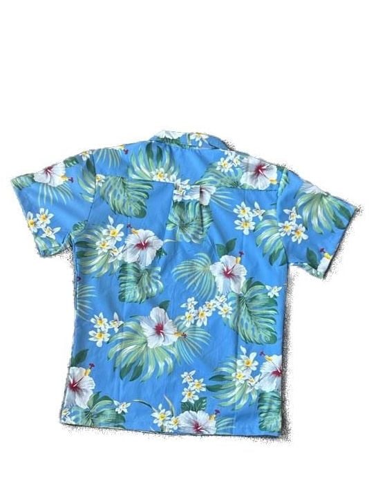 Palmwave Men's Hawaiian Shirt Blue Tropical Hibiscus Floral Short Sleeve Size Medium 3