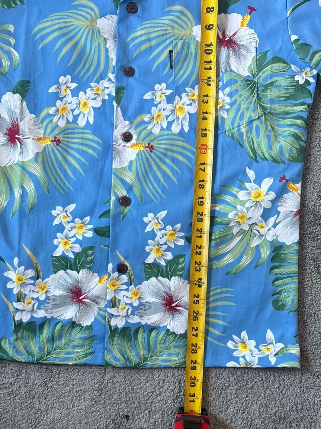 Palmwave Men's Hawaiian Shirt Blue Tropical Hibiscus Floral Short Sleeve Size Medium 4