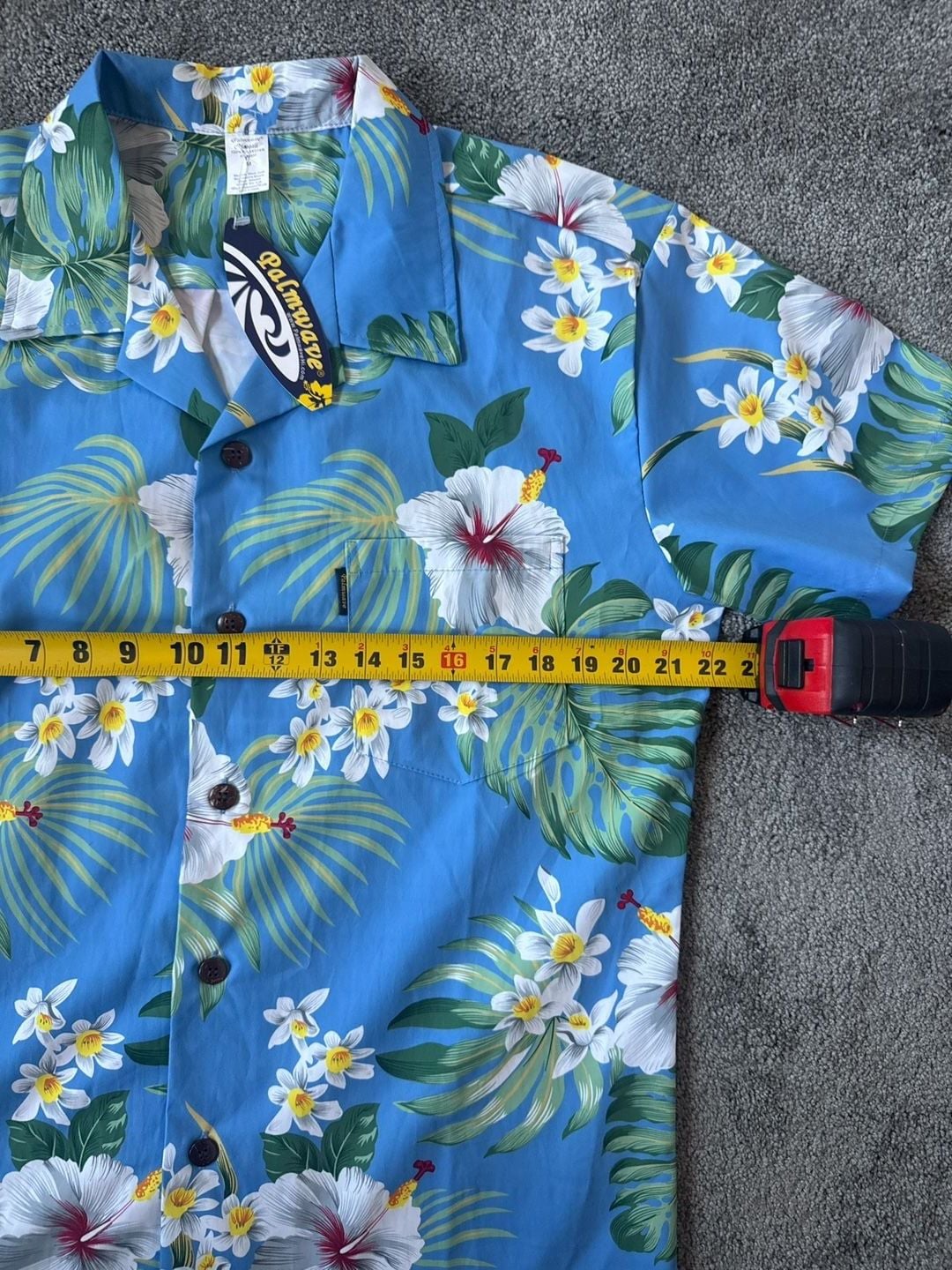 Palmwave Men's Hawaiian Shirt Blue Tropical Hibiscus Floral Short Sleeve Size Medium 6