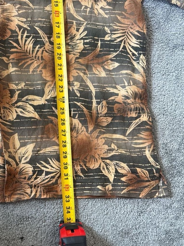 Caribbean Men's XL Linen Rayon Blend Brown Tropical Floral Hawaiian Shirt 6