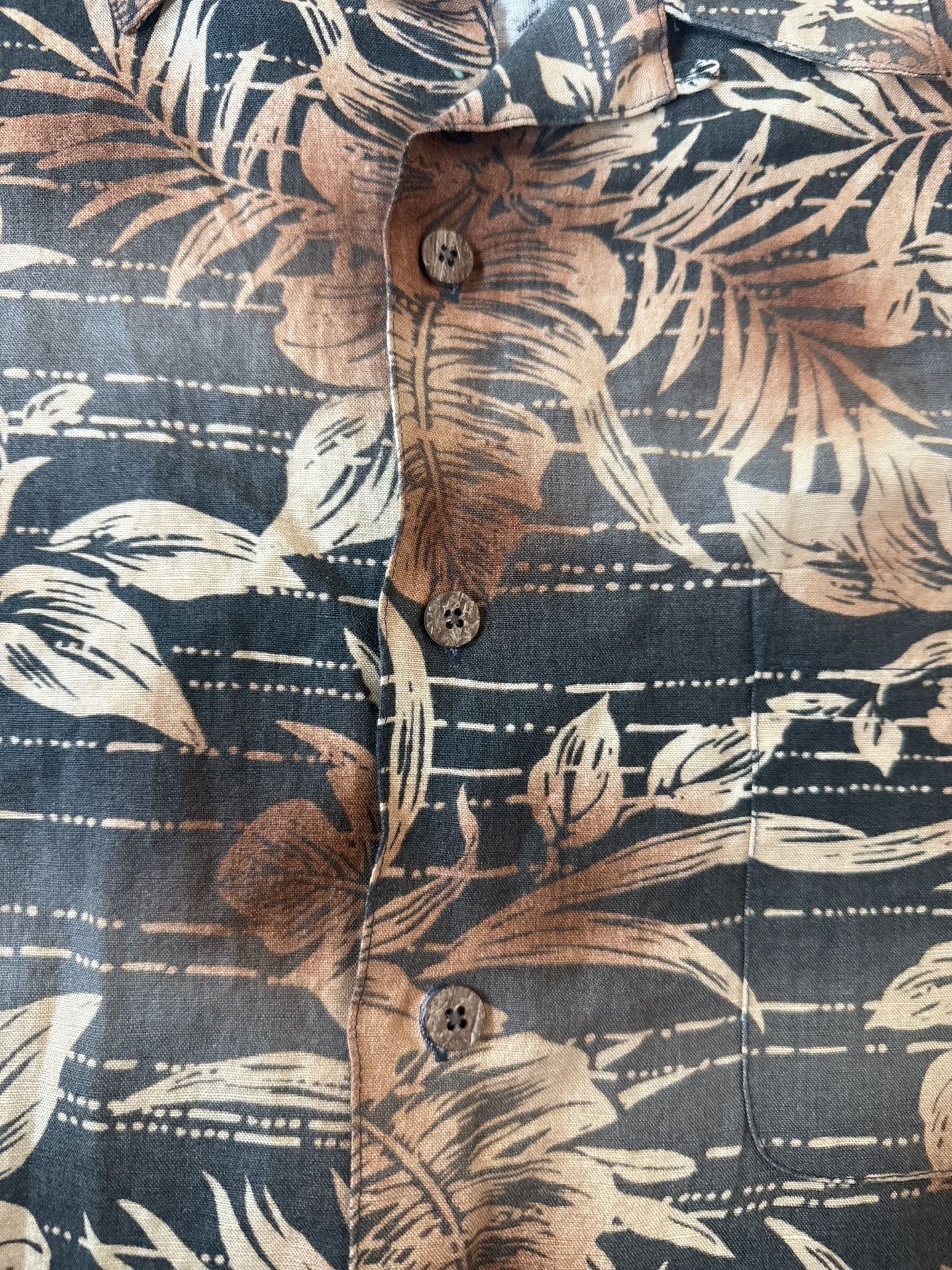Caribbean Men's XL Linen Rayon Blend Brown Tropical Floral Hawaiian Shirt 8