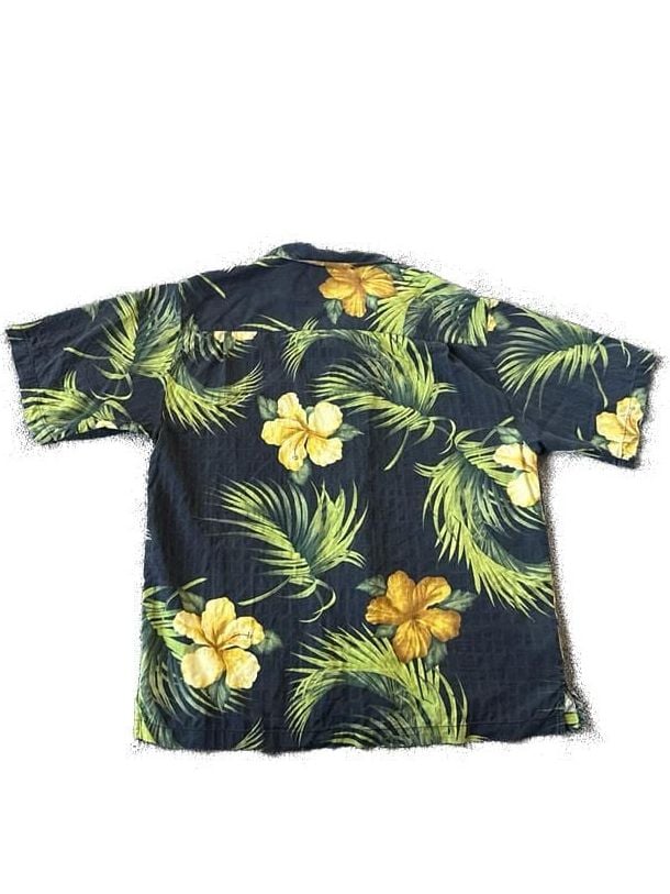 Tommy Bahama Men's Large 100% Silk Hawaiian Camp Shirt Black Floral Hibiscus 3